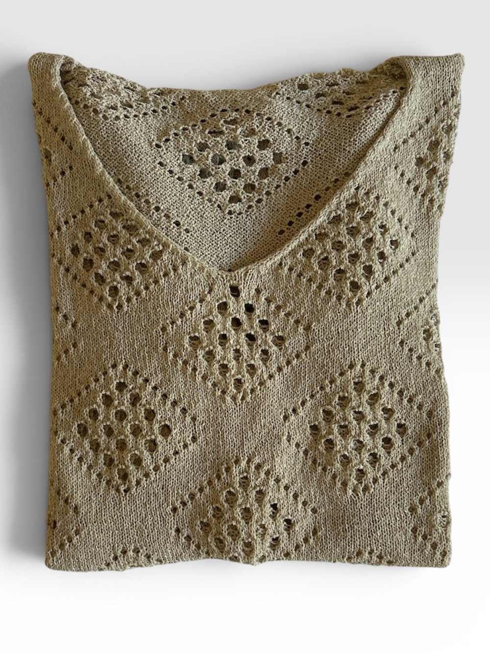 🤍 NWOT Boho Taupe Open Knit Crochet Top Pointelle Sheer Layering Sweater 2XL